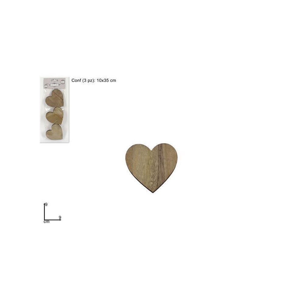 SET 3 CUORI LEGNO 9CM GRIGIO
